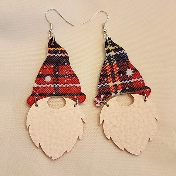Jewelry - Handmade Faux Leather Christmas Gnome Earrings